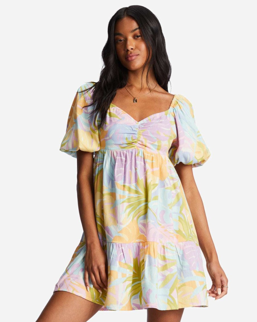 Women * | Be Mine Babydoll Dress For Women Billabong Hot Selling White/Multi