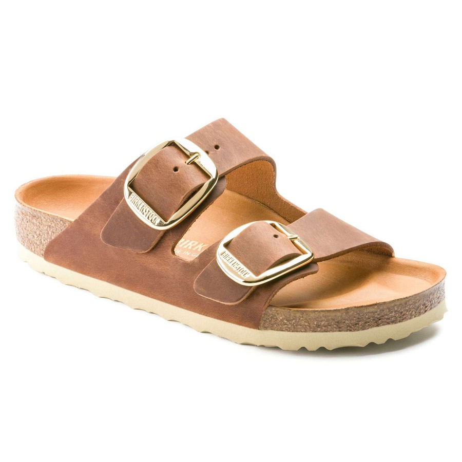 Women * | Arizona Oiled Leather Big Buckle Sandals For Women (Narrow) Birkenstock Classical Cognac