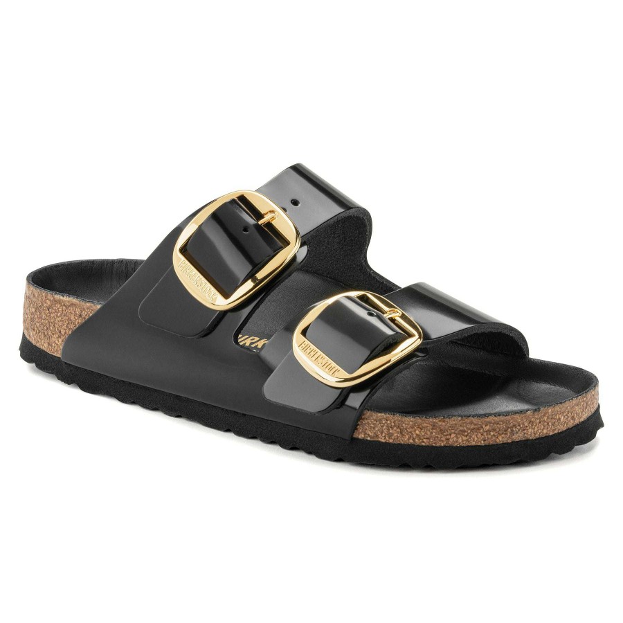 Women * | Arizona Natural Leather Big Buckle Sandals For Women Birkenstock New Arrivals High Shine Black