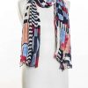 Women * | Stripes With Color Patch Scarf For Women Vsa Hot Selling Blue