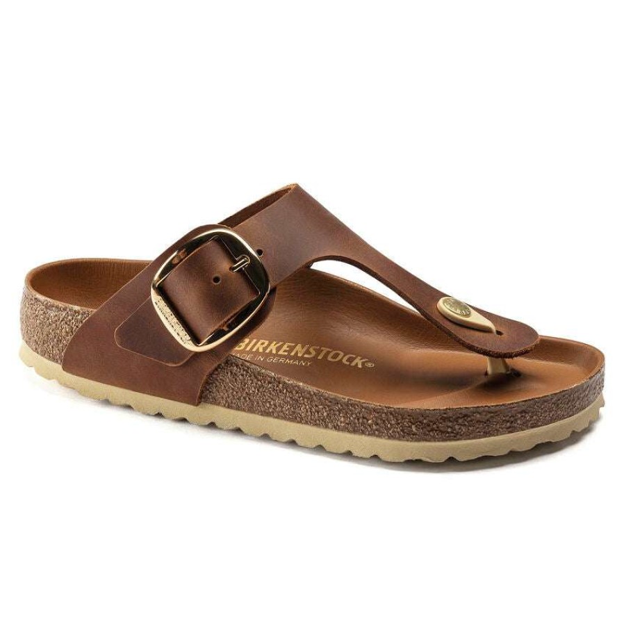 Women * | Gizeh Oiled Leather Big Buckle Sandals For Women (Regular) Birkenstock Classical Cognac