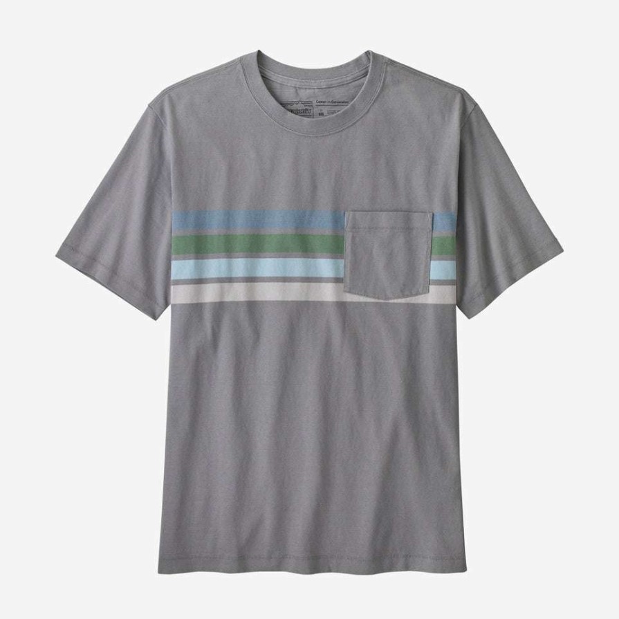 Men * | Cotton In Conversion Midweight Pocket T-Shirt For Men Patagonia Best Price Santa Cruz Line/Salt Grey (Past Season)