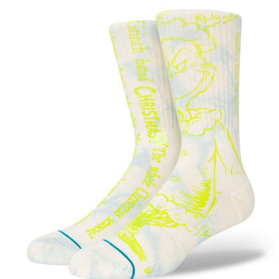 Men * | Merry Grinchmas Crew Socks For Men Stance Hot Selling Off White