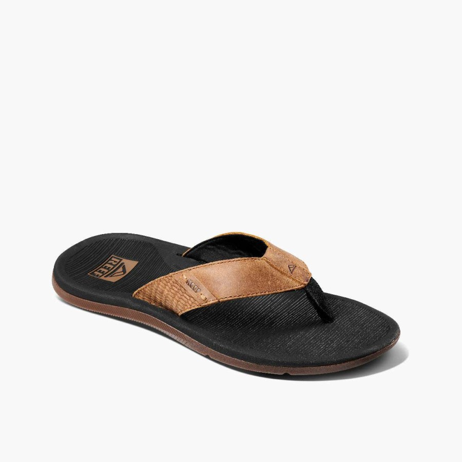 Men * | Santa Ana Leather Sandal For Men Reef Exclusive Black/Tan