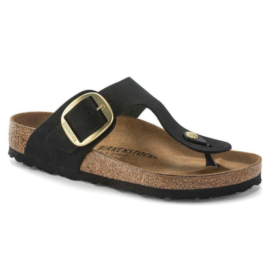 Women * | Gizeh Nubuck Leather Big Buckle Sandals For Women (Regular) Birkenstock Hot Selling Black